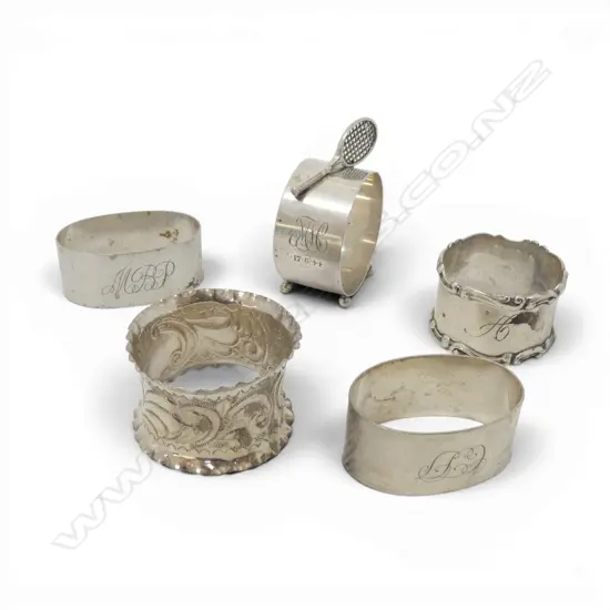 5 STG SILVER NAPKIN RINGS 112gms TW