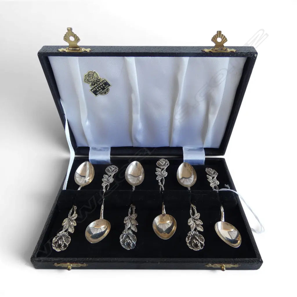 BOX SET 5 GERMAN .835% SILVER ROSE PATTERN COFFEE SPOON silver weight 48gms Image 1++
