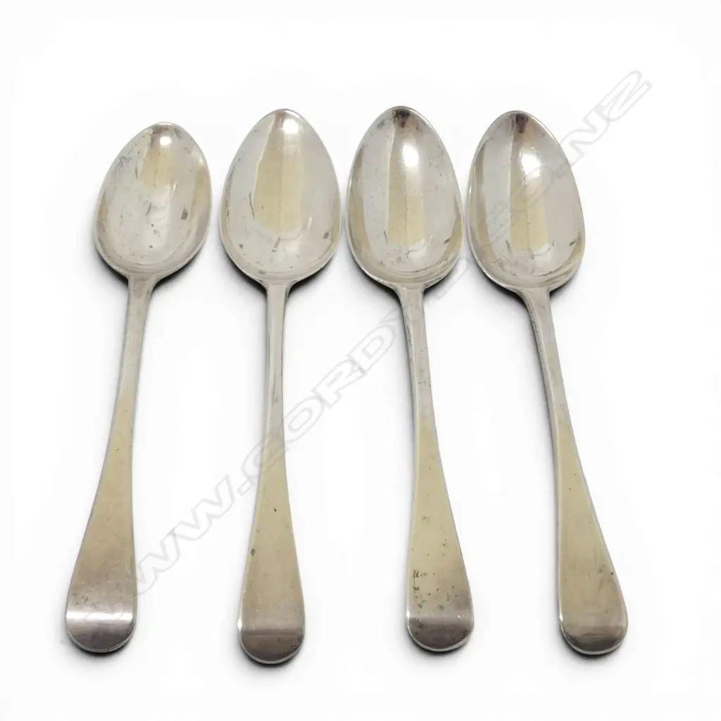 4 Georgian old English stg silver table spoons: 3x L.1810 + 1x L.1804. 286gms Image 1++