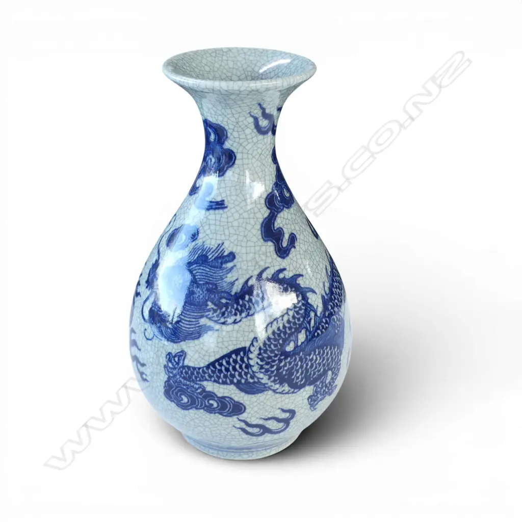 CHINESE CRACKLE GLAZE BLUE DRAGON VASE H310MM Image 1++