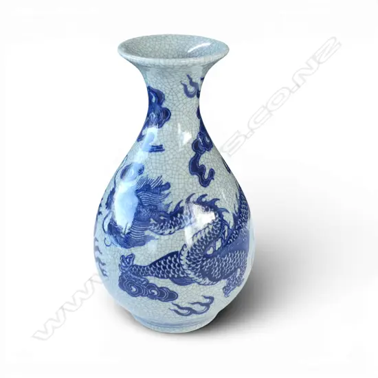 CHINESE CRACKLE GLAZE BLUE DRAGON VASE H310MM