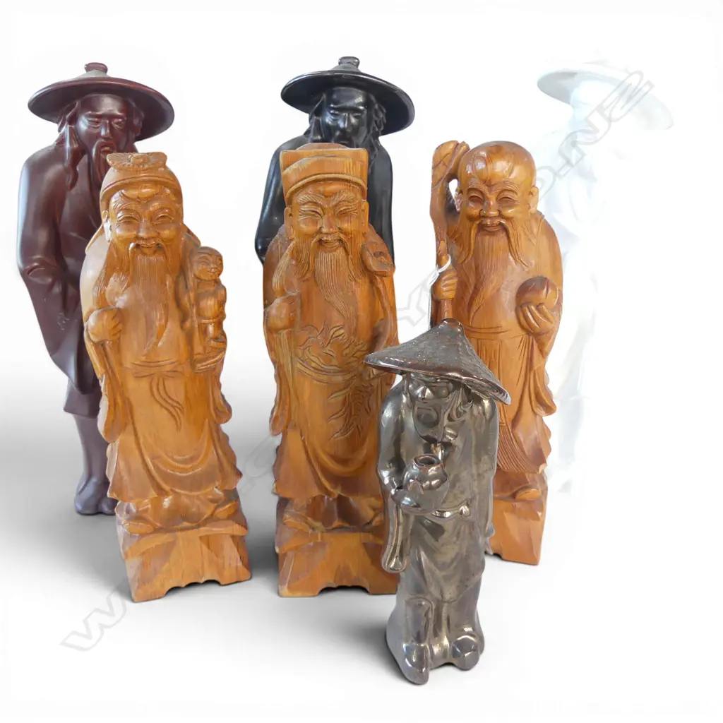 7 ORIENTAL FIGURES; 3 WOODEN H.300mm, 4 CERAMIC H.340mm Image 1++