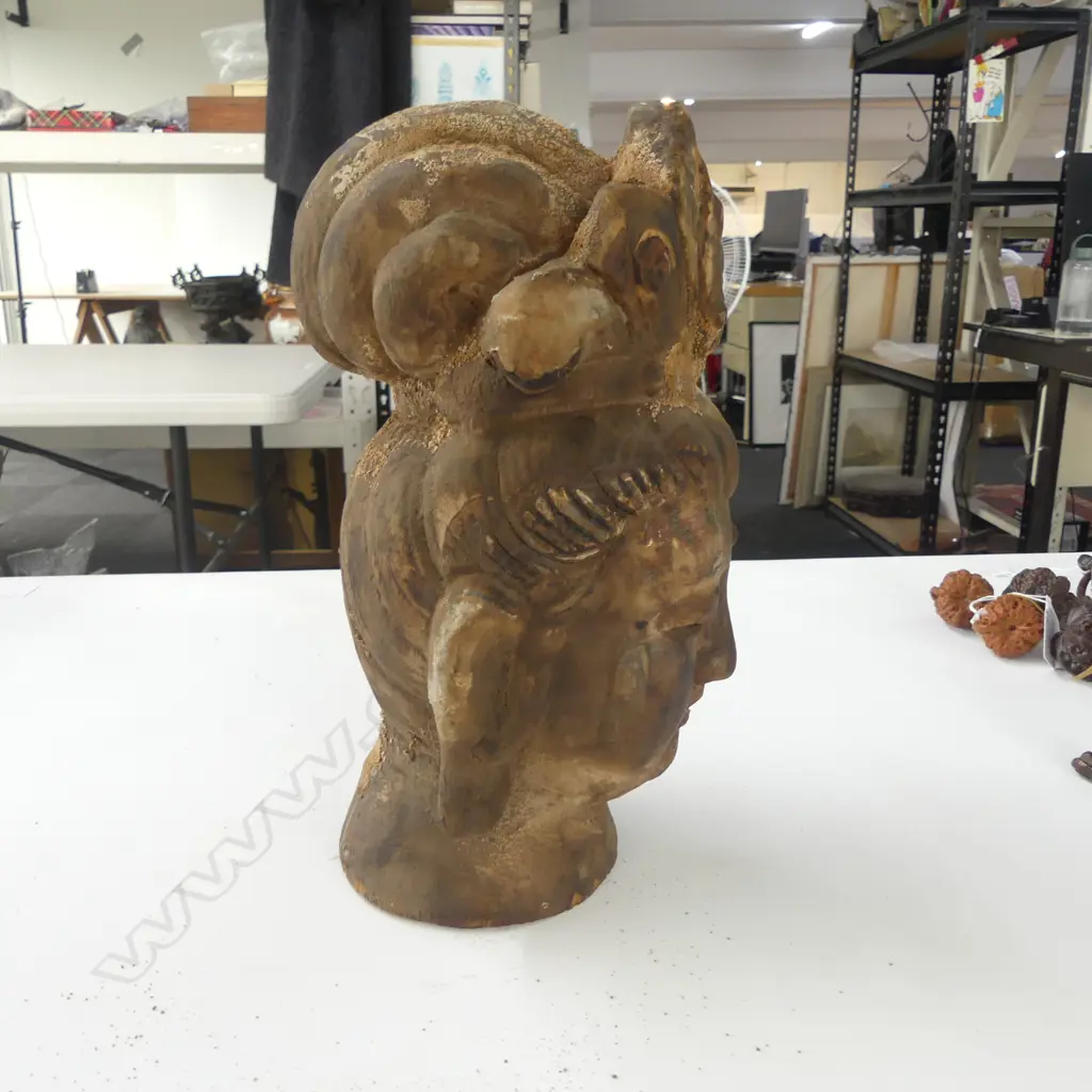 ORIENTAL CARVED WOODEN BUDDHA HEAD H.290mm Image 1++