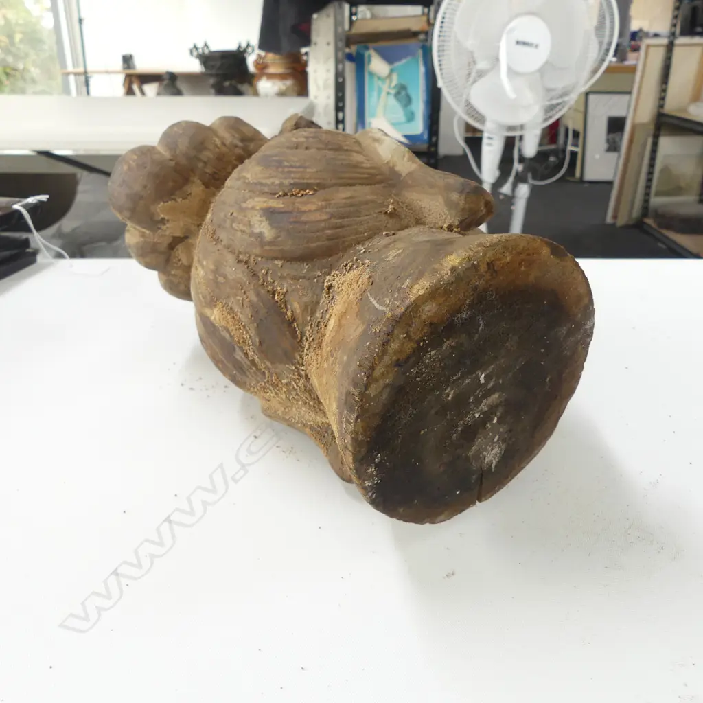 ORIENTAL CARVED WOODEN BUDDHA HEAD H.290mm Image 1++