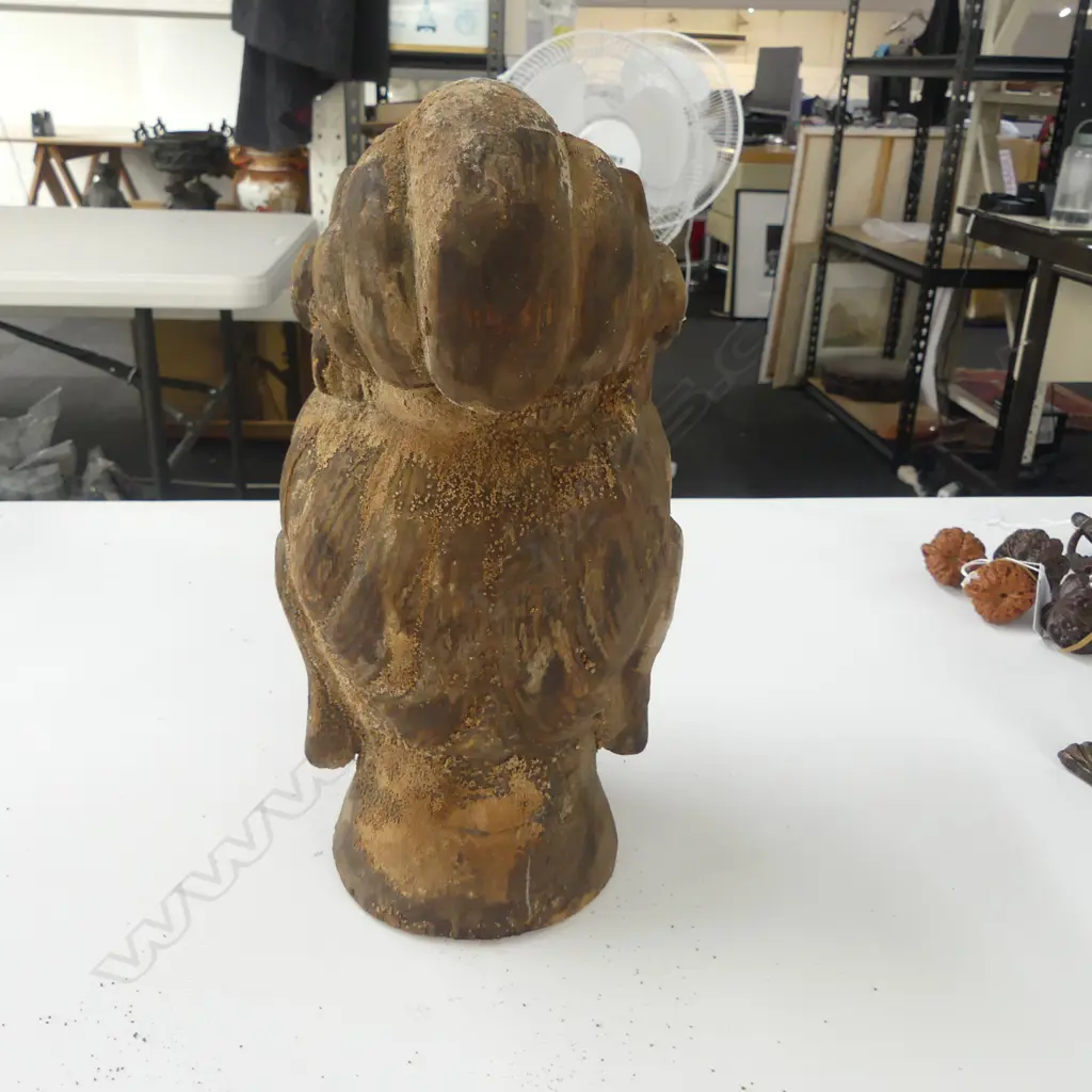 ORIENTAL CARVED WOODEN BUDDHA HEAD H.290mm Image 1++