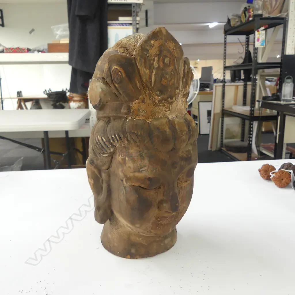 ORIENTAL CARVED WOODEN BUDDHA HEAD H.290mm Image 1++