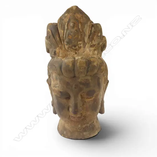 ORIENTAL CARVED WOODEN BUDDHA HEAD H.290mm