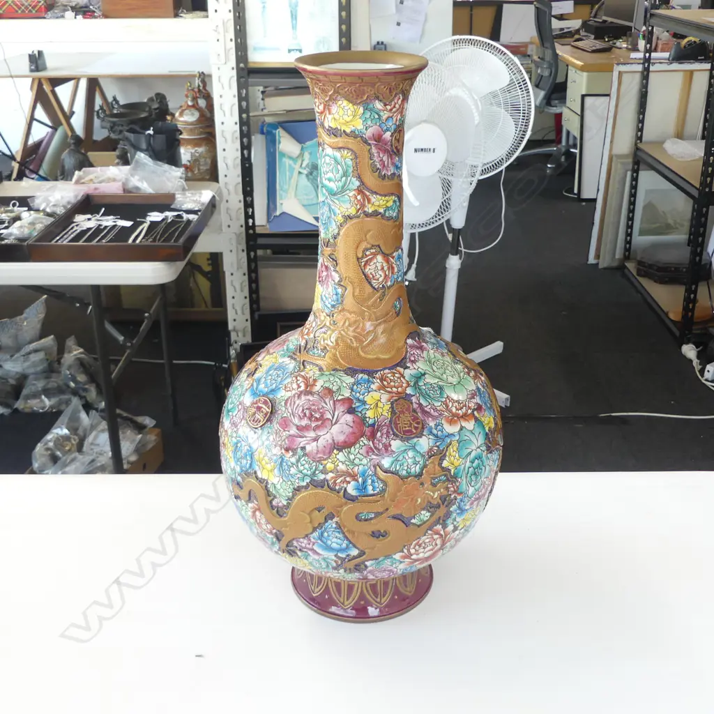 CHINESE DRAGON & FLORAL VASE w. box  H.550mm Image 1++
