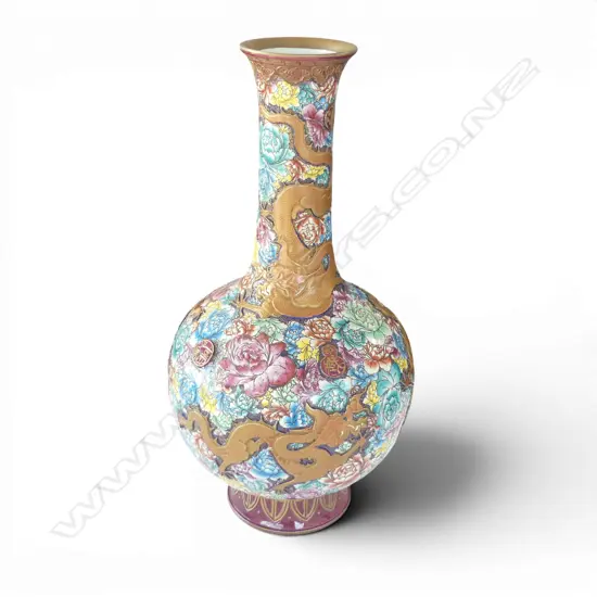 CHINESE DRAGON & FLORAL VASE w. box  H.550mm