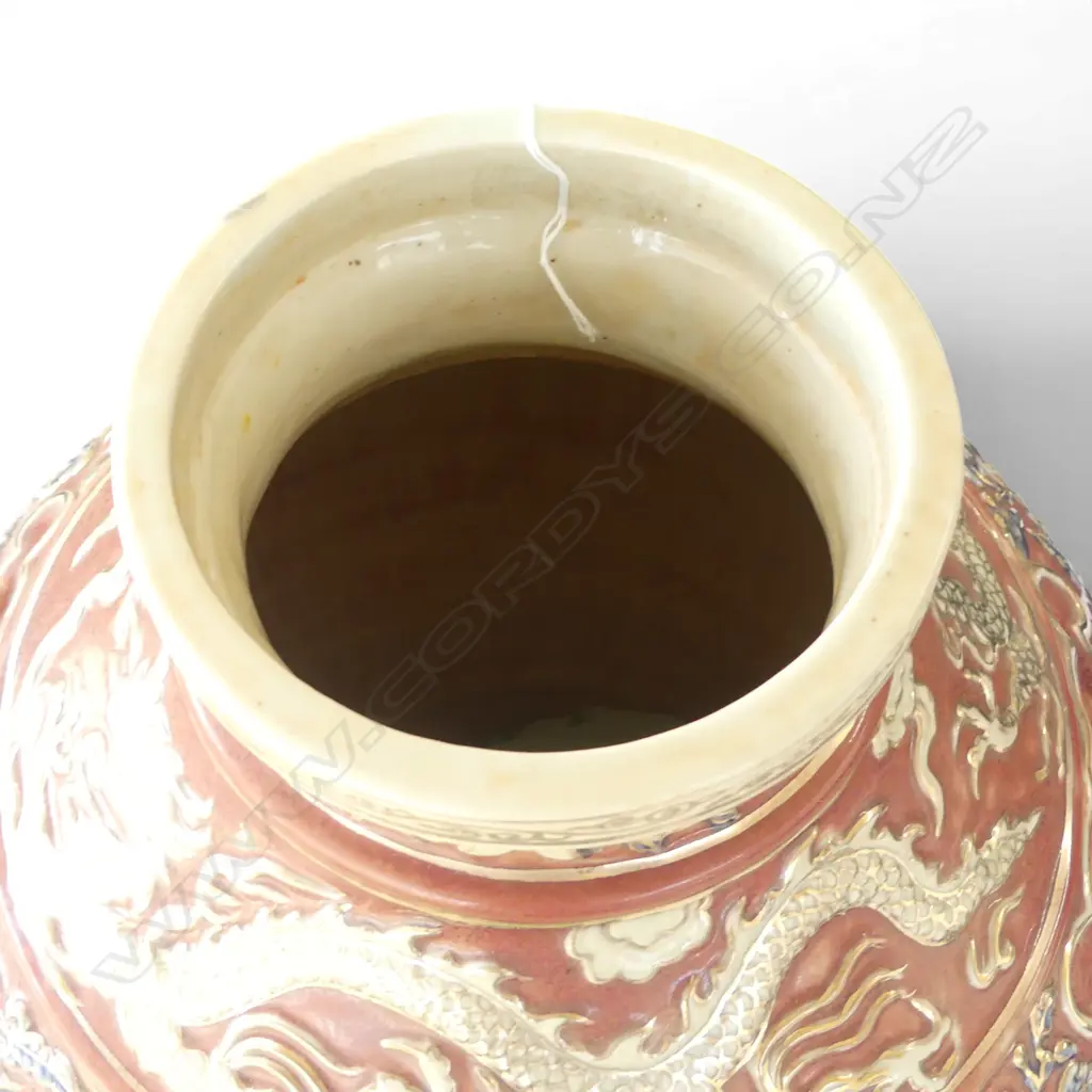 CHINESE MOULDED DRAGON & FLORAL VASE w. box H.410mm Image 1++