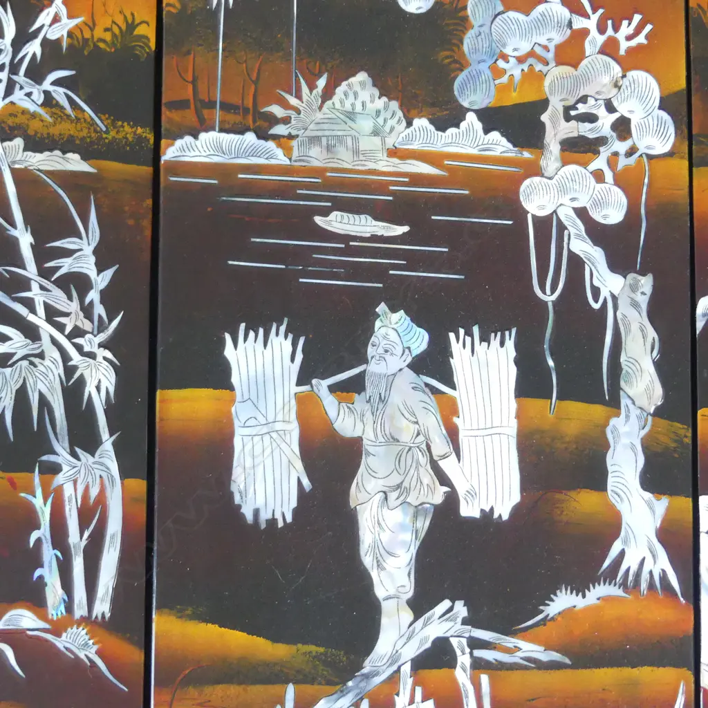 4 ORIENTAL PANELS w. MoP INLAY 495x195mm Image 1++