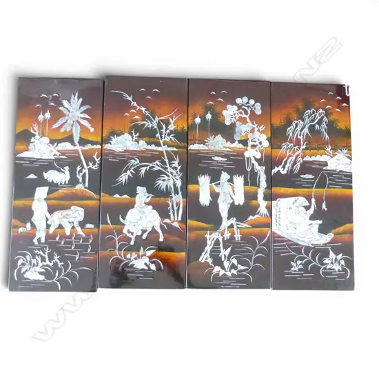 4 ORIENTAL PANELS w. MoP INLAY 495x195mm