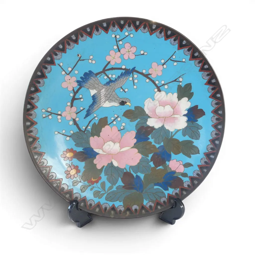 ANTIQUE CLOISONE PLATTER BIRD & FLOWER DECORATION DIA300MM Image 1++