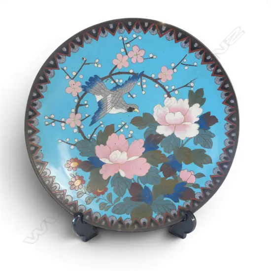 ANTIQUE CLOISONE PLATTER BIRD & FLOWER DECORATION DIA300MM