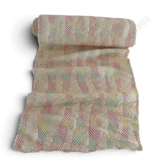 Unused 1980's NISHIJIN TEXTILE (Kyoto) JAPANESE textured multi-colour SILK ROLL L.12M W.370mm. New old stock