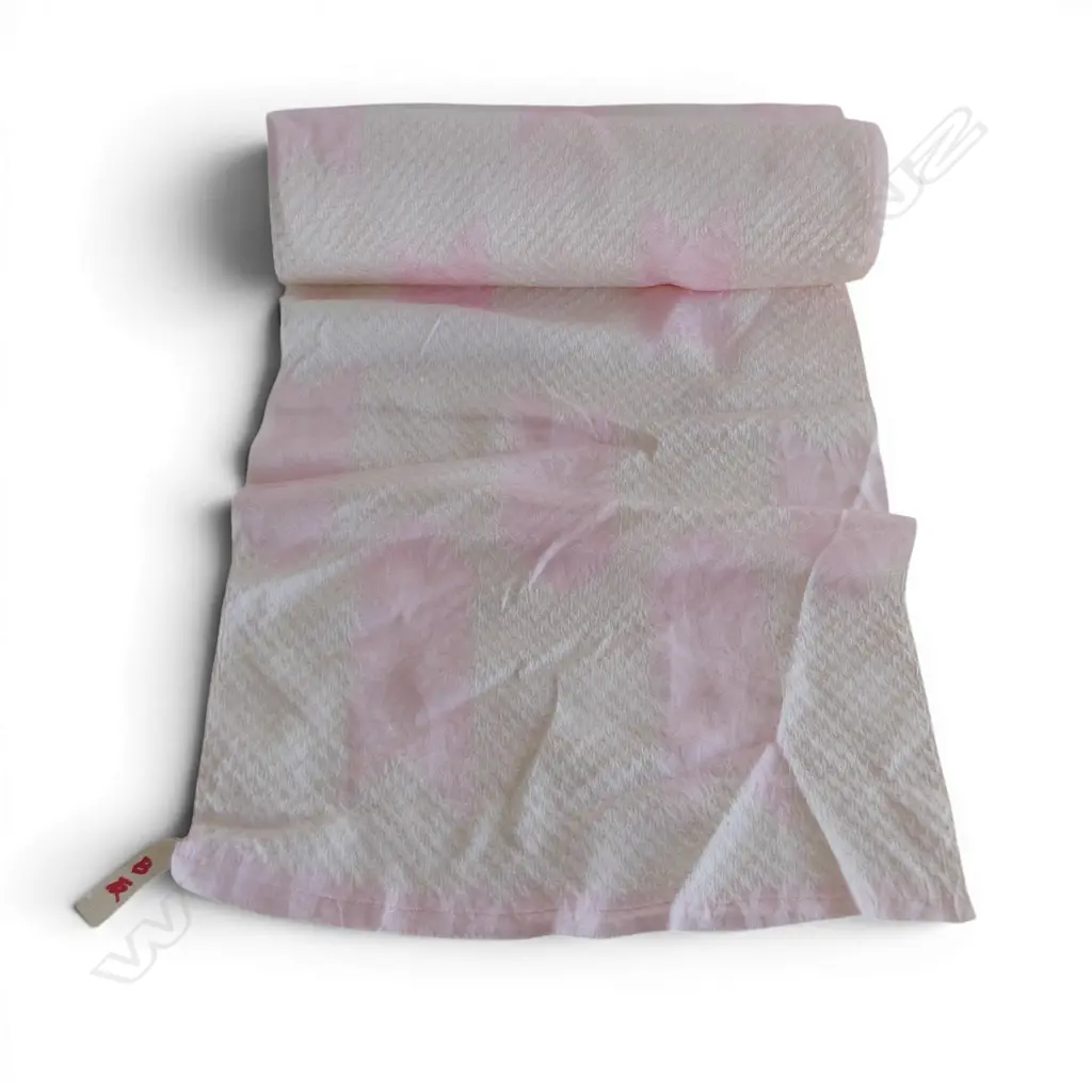 Unused 1980's NISHIJIN TEXTILE (Kyoto) JAPANESE pink/cream patterned silk SILK ROLL L.12M W.370mm. New old stock Image 1++