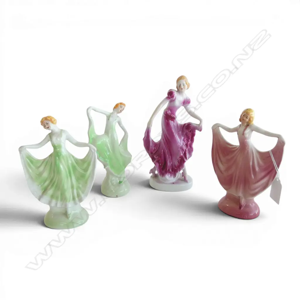 4 ART DECO PORCELAIN DANCING LADY FIGURINES, H.180,150,140,140mm Image 1++