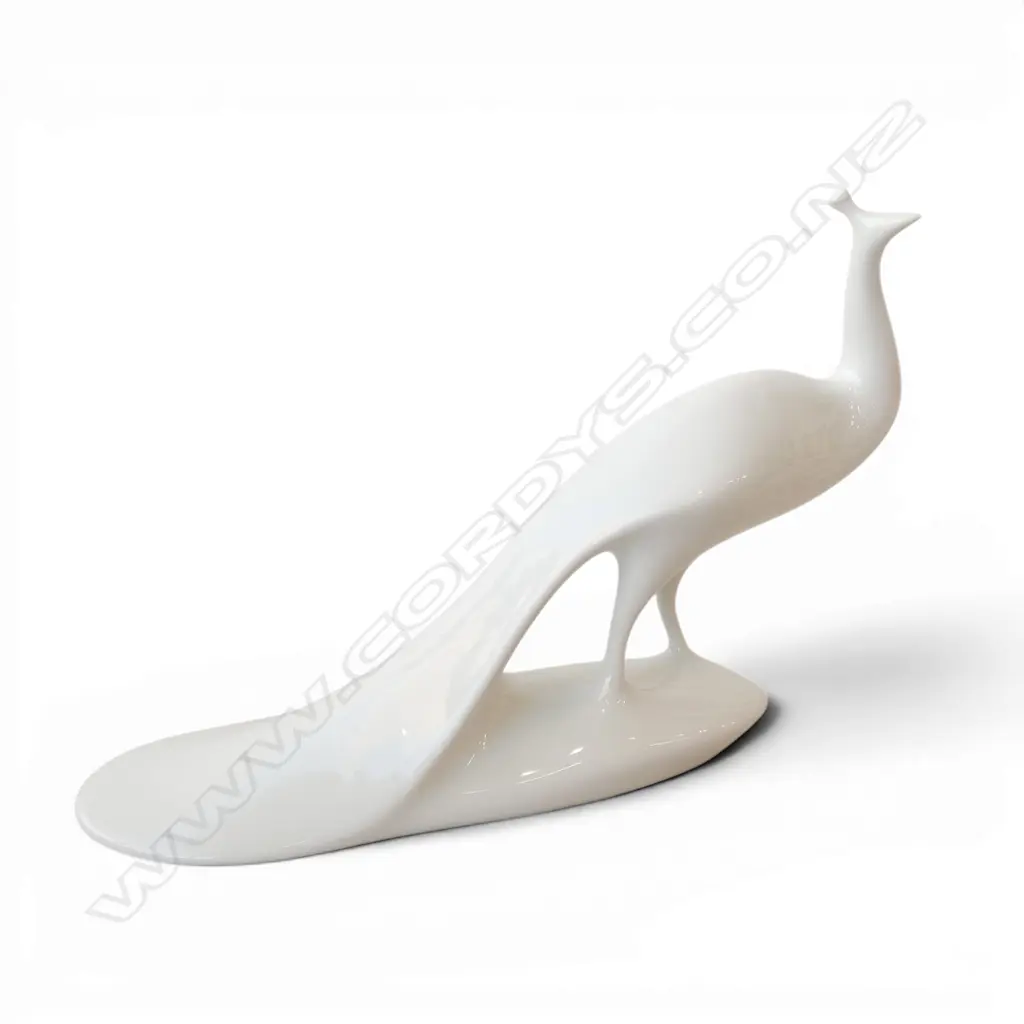 ROYAL DUX WHITE PORCELAIN PEACOCK FIGURINE H.175mm Image 1++