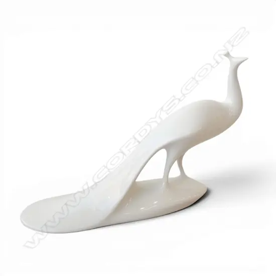 ROYAL DUX WHITE PORCELAIN PEACOCK FIGURINE H.175mm