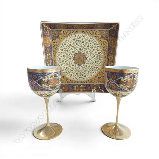 KURAYAMA KILN SQUARE PLATE + PR KOZAN WINE GLASSES 