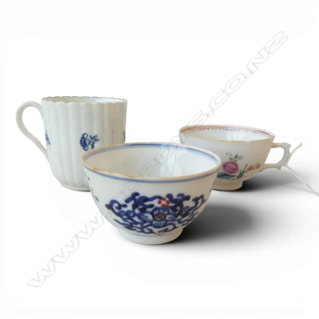3 PORCELAIN CUPS one cup with chip to base  Image 1++