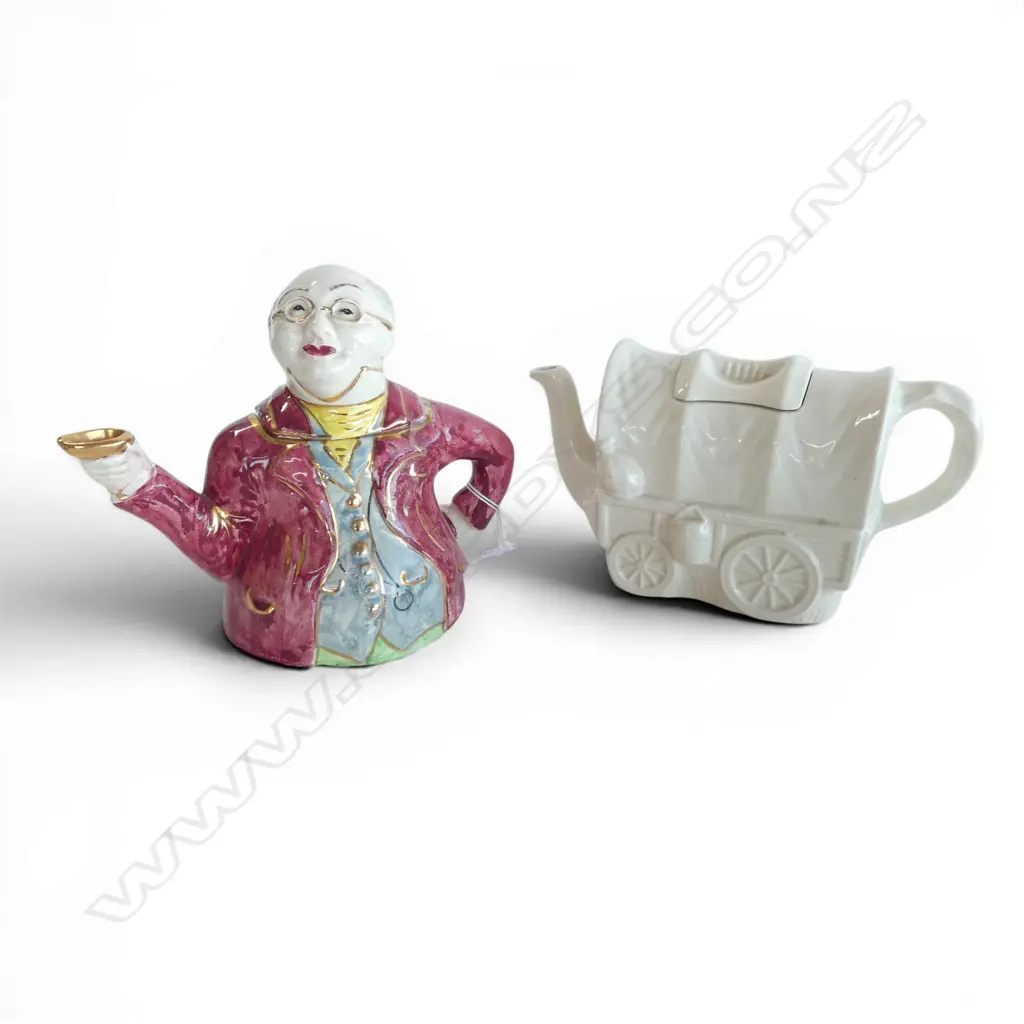 2 VINTAGE TEAPOTS; MR PICKWICK & CARAVAN chip to lid rim Image 1++