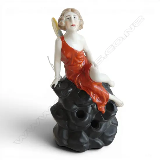 ART DECO BATHING BELLE PORCELAIN CENTREPIECE, flower frog/hatpin holder, H140mm 
