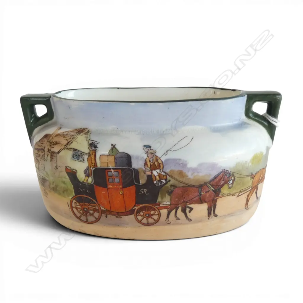 ROYAL DOULTON COACHING DAYS VASE, rare blue sky variation, H.70x120mm, sml surface loses Image 1++
