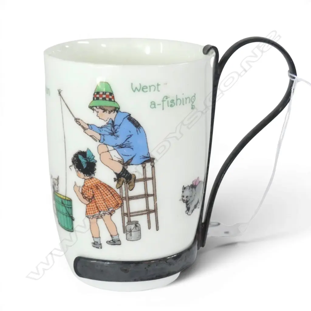 ROYAL DOULTON "SIMPLE SIMON WENT A-FISHING" BEAKER, SILVER PLATE HANDLE, H.90mm Image 1++