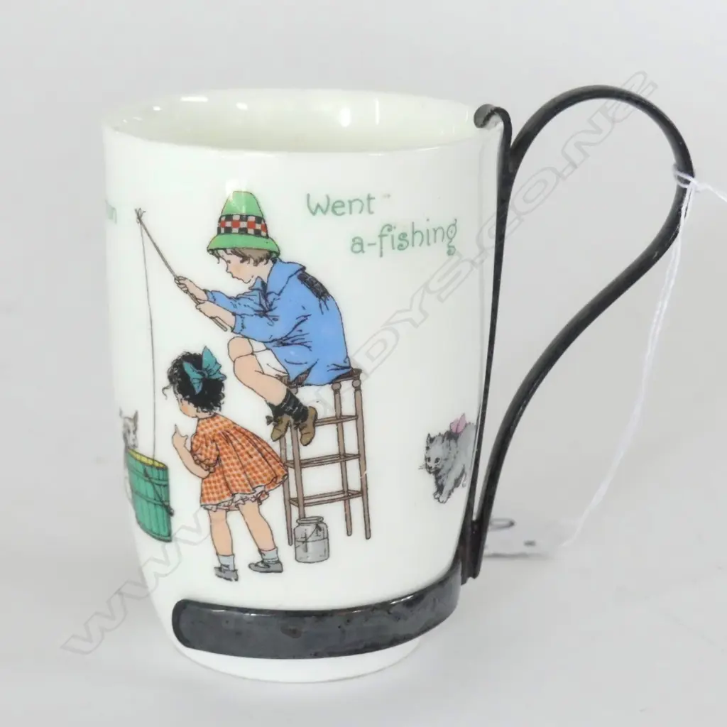 ROYAL DOULTON "SIMPLE SIMON WENT A-FISHING" BEAKER, SILVER PLATE HANDLE, H.90mm Image 1++