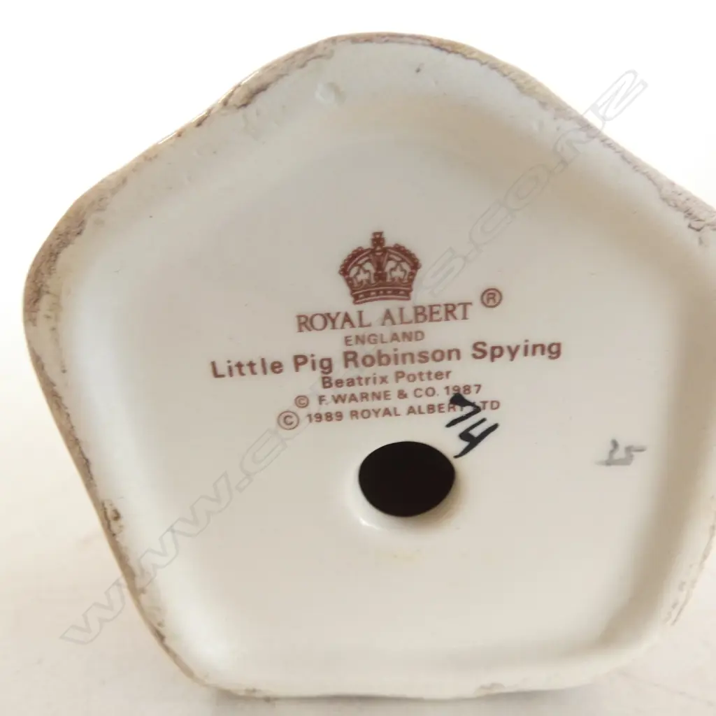 2 ROYAL ALBERT BEATRIX POTTER FIGS; 'Little Pig Robinson Spying' brown crown backstamp, H.90mm & 'Tom Kitten', H.80mm Image 1++