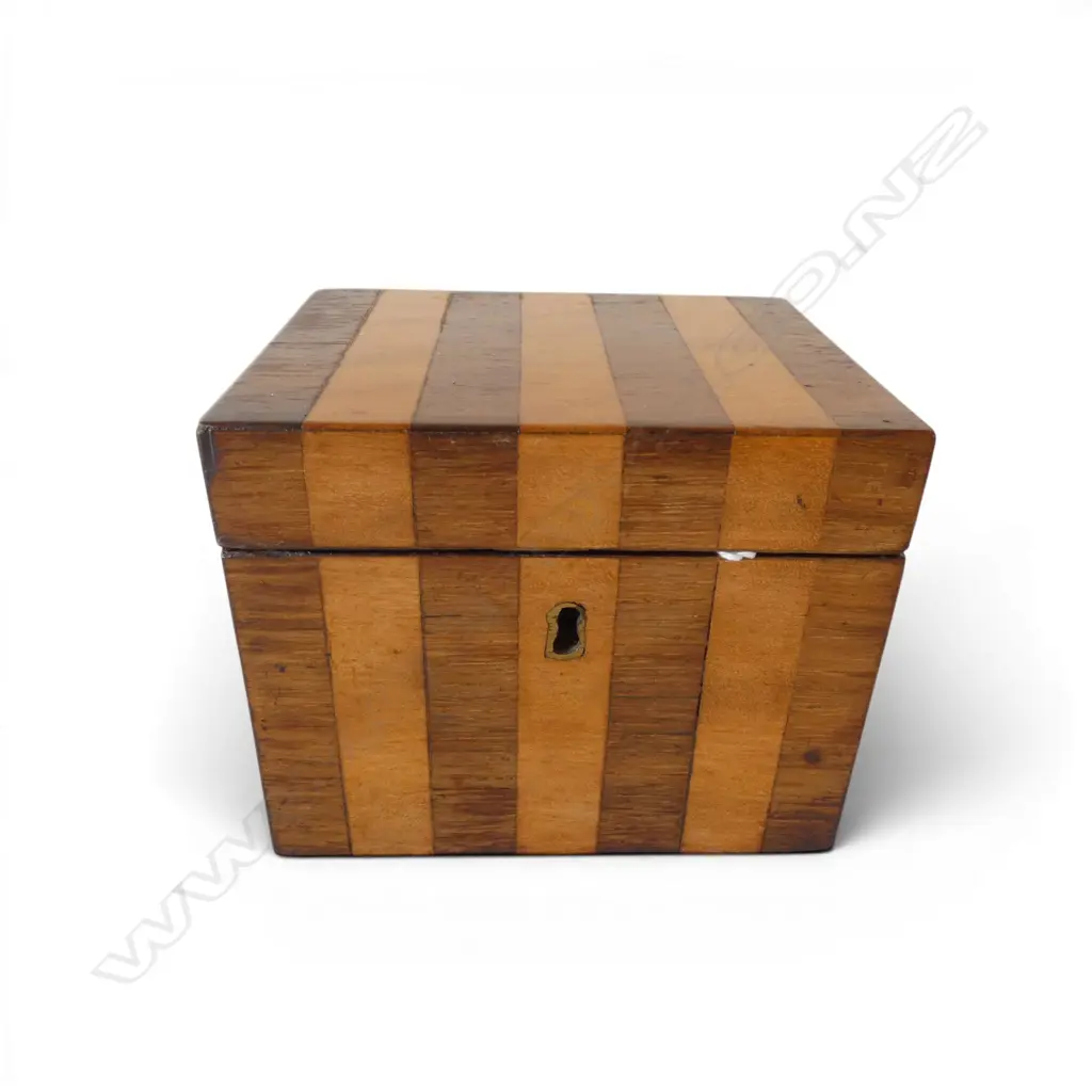 GEORGIAN SATINWOOD & ROSEWOOD TEA CADDY, 120x90x100mm, historical note inside Image 1++
