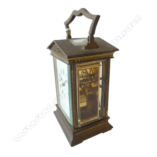 FRENCH BRASS CARRIAGE CLOCK C.1900 H.135mm w. KEY some faults