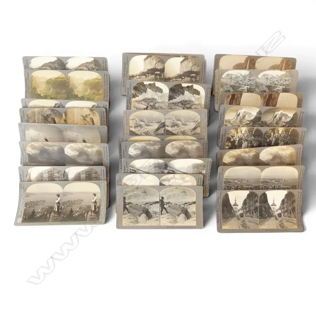 31 ANTIQUE STEREOVIEW CARDS OF SWITZERLAND MOUNTAINS LAKES ETC  Image 1++