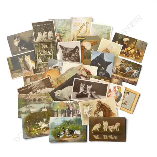 31 ANTIQUE POSTCARDS – CATS, CHICKENS, RABBITS, MICE