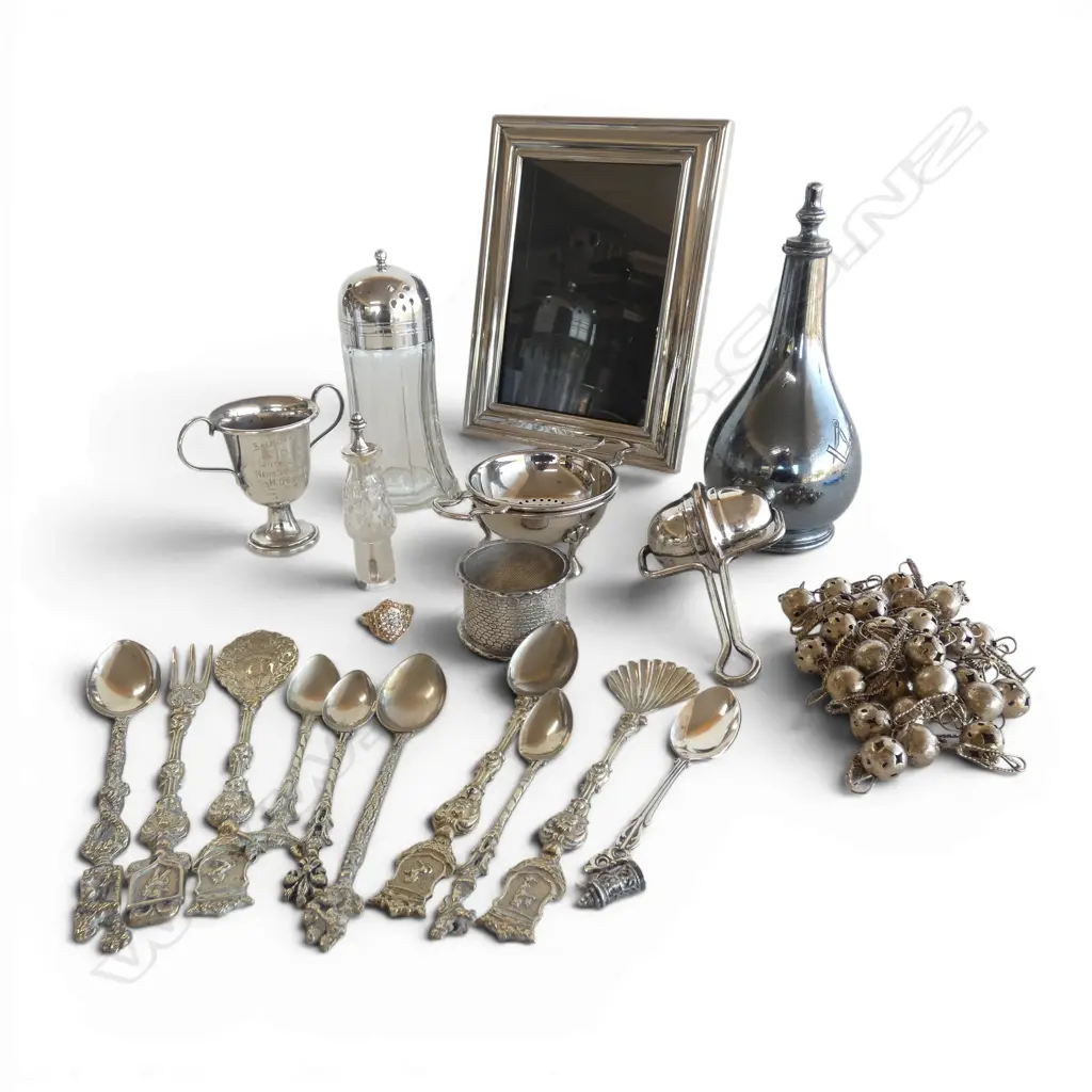 COLLECTION OF SILVER PLATE ITEMS Incl. FRAME, BABY RATTLE, etc Image 1++