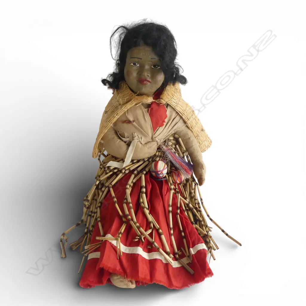 VINTAGE LGE MAORI DOLL W PUIPUI ETC # Possible Miri M?ori Lands mother and child composition head doll, rag body H.460mm Image 1++