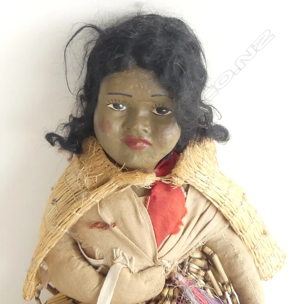 VINTAGE LGE MAORI DOLL W PUIPUI ETC # Possible Miri M?ori Lands mother and child composition head doll, rag body H.460mm Image 1++