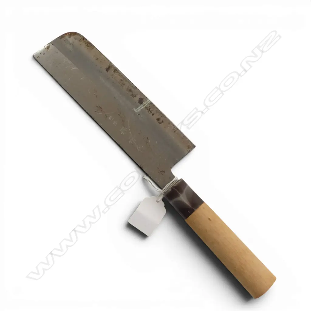 QUALITY VINTAGE Japanese steel and wood handled chef's 'Nakiri' vegetable knife. Signed blade. L.330mm. Image 1++