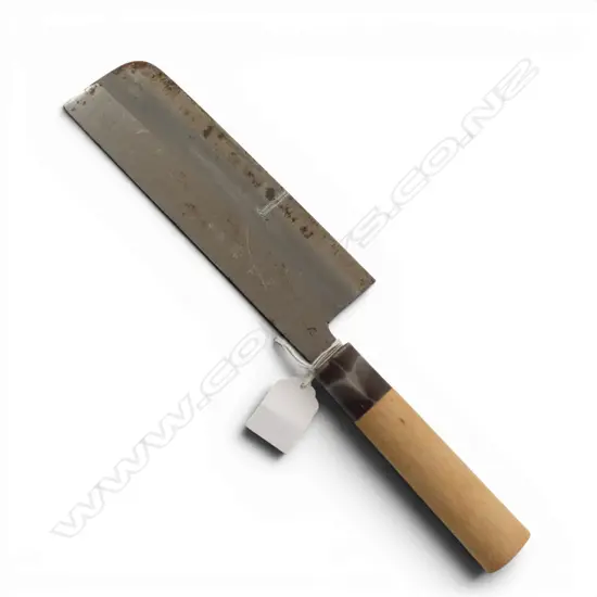 QUALITY VINTAGE Japanese steel and wood handled chef's 'Nakiri' vegetable knife. Signed blade. L.330mm.