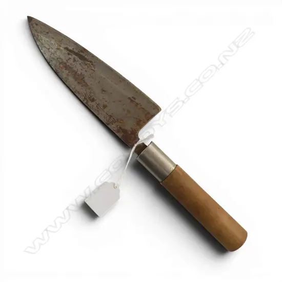 QUALITY VINTAGE Japanese steel and wood handled chef's 'Deba bocho' KNIFE for fish filleting. Signed blade. L.315mm.