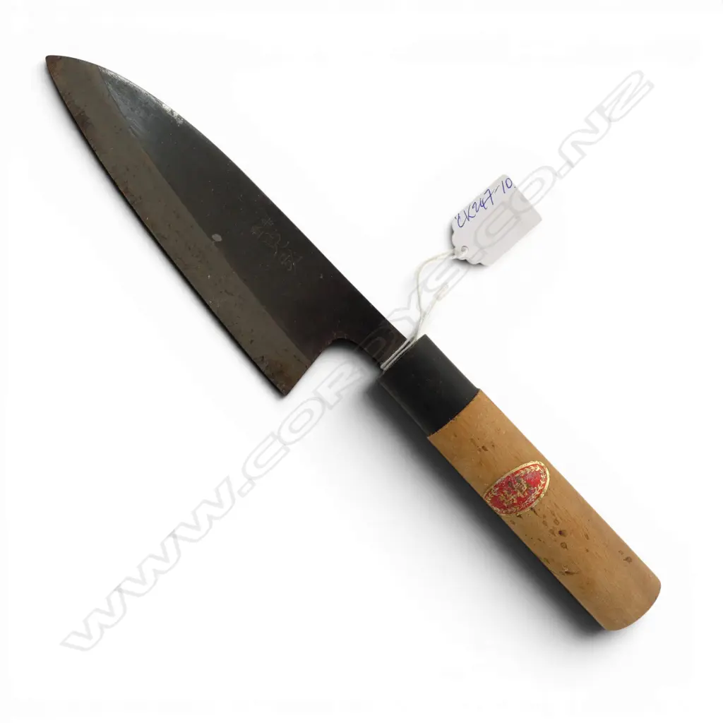 QUALITY VINTAGE Japanese steel and wood handled chef's 'Deba bocho' KNIFE for fish filleting. Signed blade. L.295mm.  Image 1++