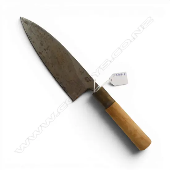 QUALITY VINTAGE Japanese steel and wood handled chef's 'Deba bocho' KNIFE for fish filleting. Signed blade. L.340mm.