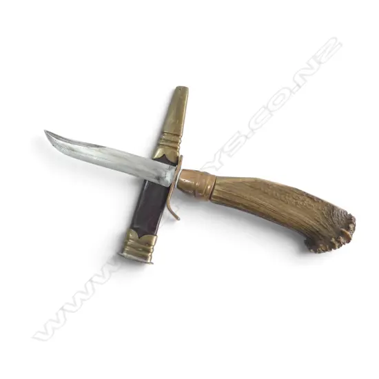 GERMAN HUNTING KNIFE antler handle, sheath L.350mm