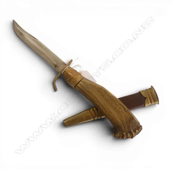 GERMAN HUNTING KNIFE antler handle, sheath L.350mm