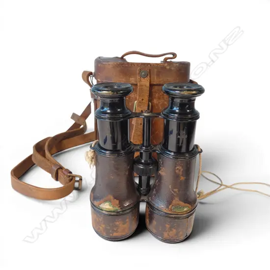 PR ANTIQUE FRENCH MILITARY 'Le Maire Fabt' BINOCULARS in leather case marked 'G. Battle 1918'