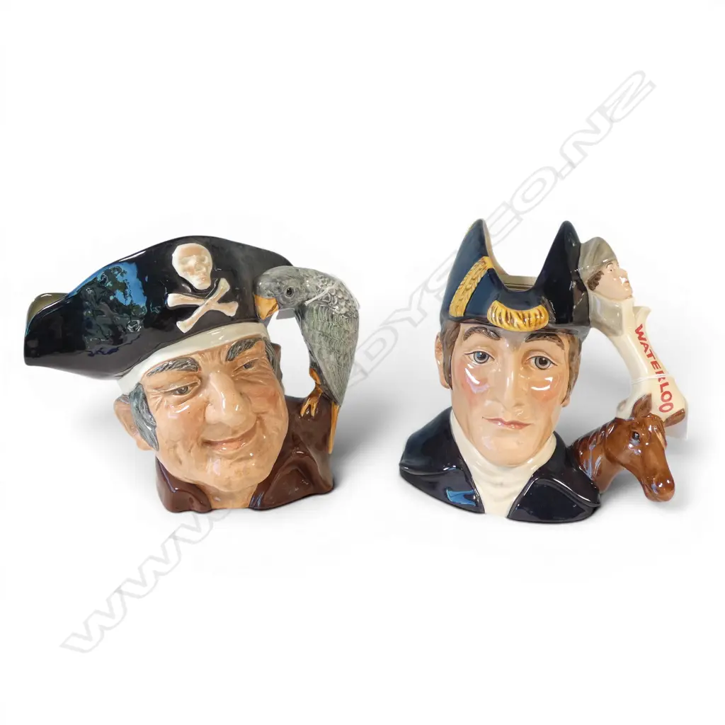 2 LARGE SIZE ROYAL DOULTON CHARACTER JUGS DUKE OF WELLINGTON & LONG JOHN SILVER H180MM Image 1++