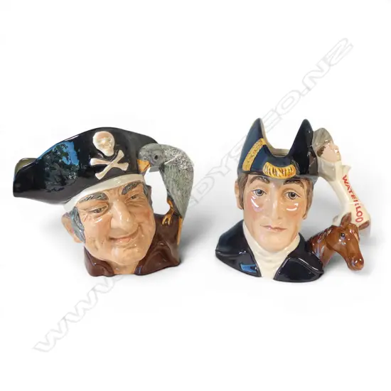 2 LARGE SIZE ROYAL DOULTON CHARACTER JUGS DUKE OF WELLINGTON & LONG JOHN SILVER H180MM