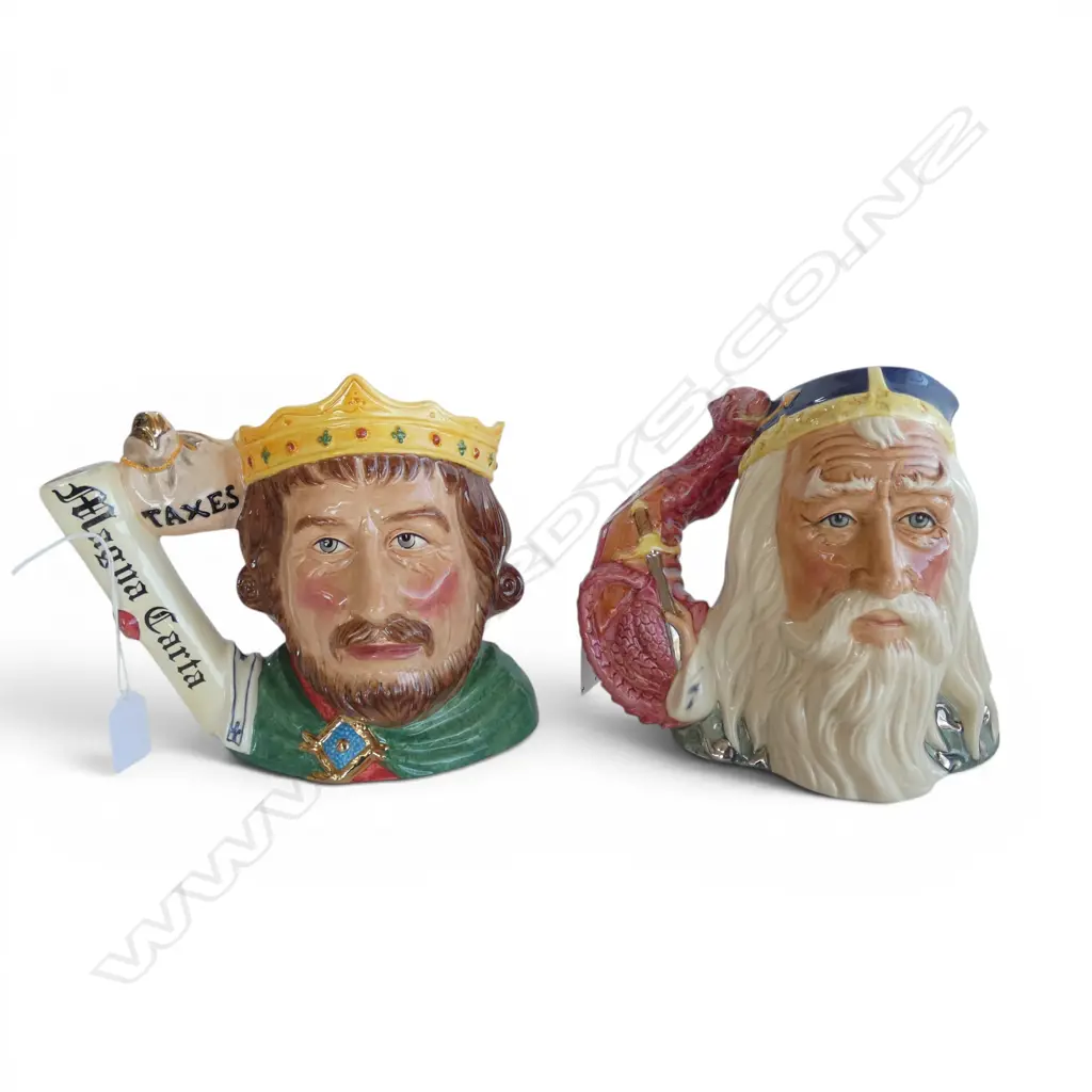 2 LARGE SIZE ROYAL DOULTON CHARACTER JUGS MERLIN & KING JOHN H170MM Image 1++