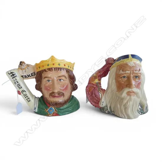 2 LARGE SIZE ROYAL DOULTON CHARACTER JUGS MERLIN & KING JOHN H170MM